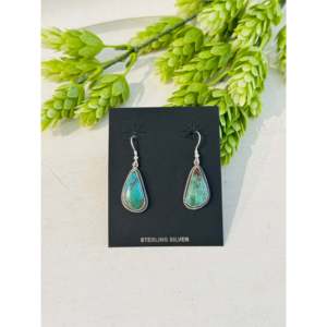 Southwest Handmade Royston Turquoise & Sterling <b>Silver</b> <b>Drop</b> <b>Earrings</b> Water <b>Drop</b> Shape Pattern - Product Image 1