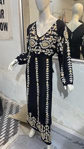 Robe longue brodée à la machine 100% coton de haute qualité pour femmes musulmanes filles lavable avec taille naturelle - Product Image 2