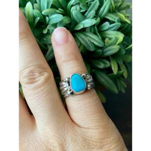 Bague artisanale Navajo en turquoise de Kingman et argent sterling, bijou culturel de collection, taille 5 - Product Image 2