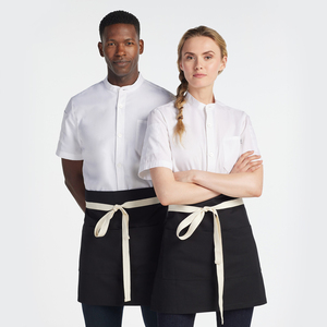 Bông vải máy chủ nhà bếp Logo Ngắn Cơ thể eo nửa Tạp dề tùy chỉnh 3 túi bồi bàn màu be Linen eo tạp dề - Product Image 4