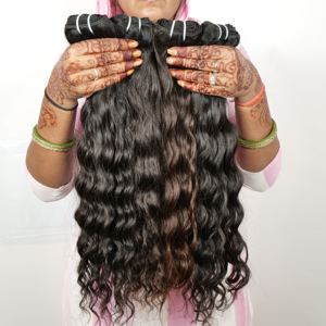 Extensiones de cabello humano virgen indio alineado con cutícula cruda, máquina negra, paquetes ondulados naturales de doble trama, extensiones de cabello humano - Product Image 2