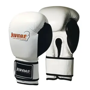 ถุงมือชกมวยหนังแท้คุณภาพสูง สีขาวดำ ปิดนิ้วเต็มรูปแบบ สำหรับฝึกซ้อม ผลิตโดยผู้ผลิต OEM ขายส่งราคาถูก - Product Image 1