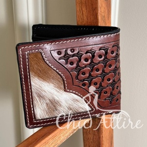 Nouvel arrivage de portefeuille de luxe en fourrure de vachette pour hommes, cuir marron usiné à la main avec longue fermeture éclair RFID, porte-monnaie, cadeau pour lui - Product Image 1