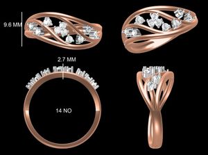 แหวนเพชรทรงเกลียวเรียบหรู ทำจากทองคำโรสโกลด์ 14k สำหรับผู้หญิง - Product Image 2