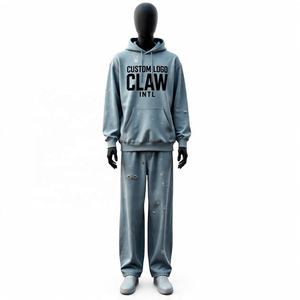 Survêtement unisexe 100% coton personnalisable Sweat à capuche zippé surdimensionné pour homme Pantalon de survêtement évasé en tricot Vêtements d'extérieur décontractés pour l'automne - Product Image 5