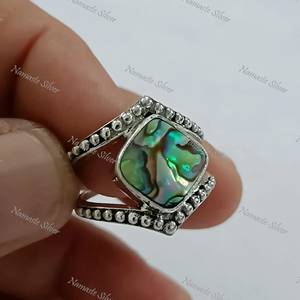 Bague en coquille d'ormeau, bijoux océaniques faits à la main en argent sterling - Product Image 1