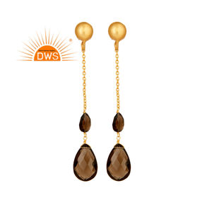 Pendientes colgantes de piedras preciosas de cuarzo ahumado Natural chapados en oro de 18 quilates de plata esterlina más vendidos, fabricante de joyería fina Demi - Product Image 1