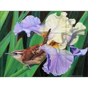 Carolina Wren Tile Backsplash Leslie Macon Wildlife Art Mural de cerámica Murales de pared Colección LMA047 - Product Image 1