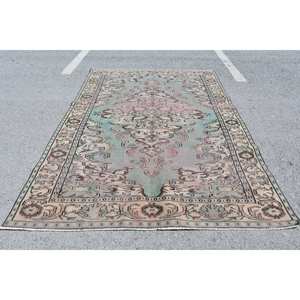 Alfombra Turca Vintage de 6.3 x 9.7 pies, Verde Beige, Tejido Plano, Lana Ecológica, Pelo Medio, Diseño de Patchwork, Decoración para Sala de Estar - Product Image 1