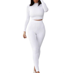 Ensemble de yoga pour femmes de haute qualité, léger, grande taille, en spandex/polyester, ensemble complet, haut court à manches longues, pantalon de sport - Product Image 4