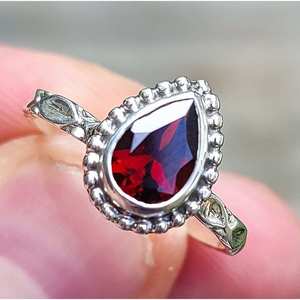 Sterling <b>Silver</b> Handmade <b>Ring</b> <b>Garnet</b> Gemstone Cute Dainty Boho Style Birthday Anniversary Christmas Valentine's Gift for Her - Product Image 1