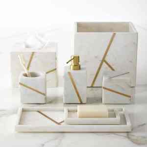 Ensemble de salle de bain de luxe en résine organisateur de vanité contemporaine porte-savon porte-brosse à dents plateau à gobelet salle de bain moderne - Product Image 4