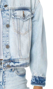 High Quality Women's Denim Jacket Customized Autumn Winter Denim Coat Plain Dyed Woven <b>Fabric</b> Jacket with Button Closure - Product Image 6