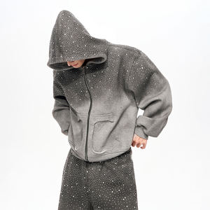 Sudadera con Capucha Extra Grande con Cierre y Estampado de Puntos en Degradado Rosa a Gris, Estilo Urbano, Tejido de Poliéster Transpirable, Corte Regular - Product Image 3