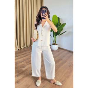 <b>Linen</b> Carrot Pants and Vest <b>Set</b> - Wholesale Stone <b>Set</b> - Stone - Product Image 1