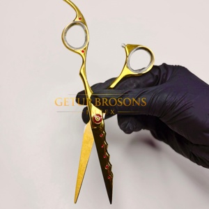 Tijeras de peluquería de acero inoxidable de 11.5 pulgadas, color oro plasma, para cortar el cabello, tijeras planas para flequillo y entresacar, 6H, negras - Product Image 2