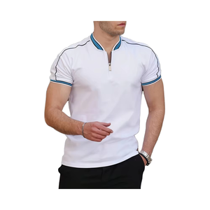 Camiseta de Algodón para Hombre, Diseño con Rayas Laterales Negras, Secado Rápido, Cómoda, Transpirable, con Cierre para Deportes y Actividades al Aire Libre - Product Image 1
