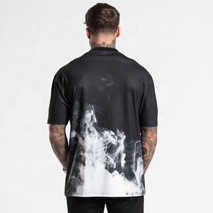 Camiseta holgada para hombre, Camiseta con estampado de humo en negro y gris, pantalones cortos a juego de color negro, conjuntos dobles - Product Image 2