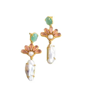 Fabricant Unique de boucles d'oreilles en forme de goutte de perle, fournisseur indien et grossiste de bijoux plaqués or, boucles d'oreilles, perles, revendeur de bijoux