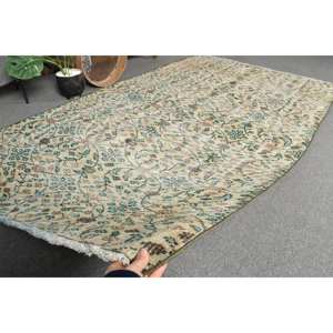 Alfombra turca Vintage Beige verde 4,6X7,6 pies lana hecha a mano área grande diseño de retazos Rectangular pasillo látex para decoración de habitación - Product Image 5