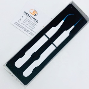 แหนบต่อขนตาสแตนเลสสำหรับมืออาชีพที่ต่อขนตาสีขาวสีน้ำเงินออกแบบอย่างยั่งยืน - Product Image 4