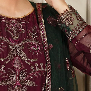 Robe de soirée indienne traditionnelle Salwar Kameez islamique pakistanaise faite à la main avec paillettes en dentelle solide et décorations de boutons - Product Image 4