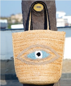 Sac fourre-tout en jute pour femme, motif cerise, style bohème, fait main, orné de lettres, été, écologique, ouvert, usage quotidien - Product Image 2
