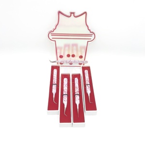 Pinzas de pestañas profesionales de acero inoxidable personalizadas con recubrimiento de polvo rojo y blanco Punta de plata Agarre de diamante sostenible - Product Image 2