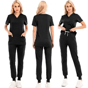Unisex Denim Long Sleeve <b>Nurse</b> <b>Scrub</b> Suit Stretchy Breathable Hospital Uniforms Set Comfortable Medical <b>Scrubs</b> Customized Color - Product Image 2