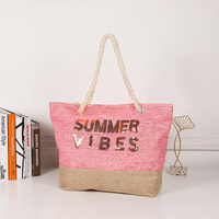 Logo personnalisé grand week-end toile femmes été sac de plage sac fourre-tout à paillettes