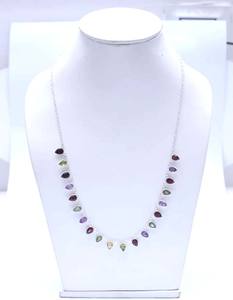 Fantaisie Multi Couleur Hydro Quartz 2x5mm Poire Coupe Gemmes Collier 925 En Argent Sterling Bijoux Faits À La Main pour Cadeau De Mère Femme Cadeau - Product Image 1