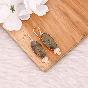 Pendientes Colgantes de Piedra Preciosa de Jaspe Natural Chapados en Oro Amarillo Latón, Última Moda en Joyería, Fabricante de Joyería Personalizada - Product Image 3