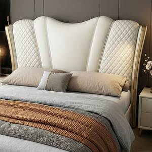 Lit King Size Moderne en Cuir Nappa, Rembourré et Moelleux, Style Crème Nuage, pour <span class=keywords><strong>Chambre</strong></span> Parentale - Product Image 2