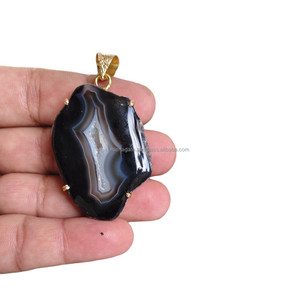 Collier Pendentif En Agate Druzy – Tranches De Pierres Naturelles