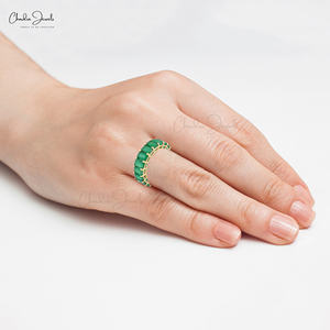 14K oro amarillo sólido bandas de la eternidad clásico Octágono corte verde esmeralda anillo de boda May Birthstone aniversario regalos IGI joyería - Product Image 3
