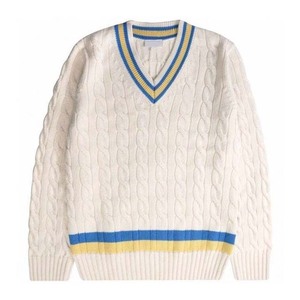 2023 OEM à la mode rayé tricoté couleur unie hommes vêtements tricot câble pull pull respirant 100% coton laine hommes pull - Product Image 1