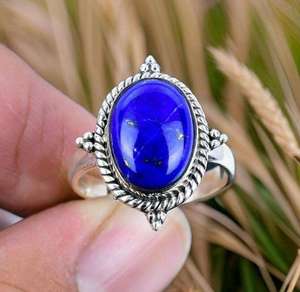 Handmade 925 Sterling Silver Eternity Vermeil <b>Ring</b> Unique Classic Design Natural Oval Cut <b>Lapis</b> <b>Lazuli</b> Gemstone Bezel Parties - Product Image 5