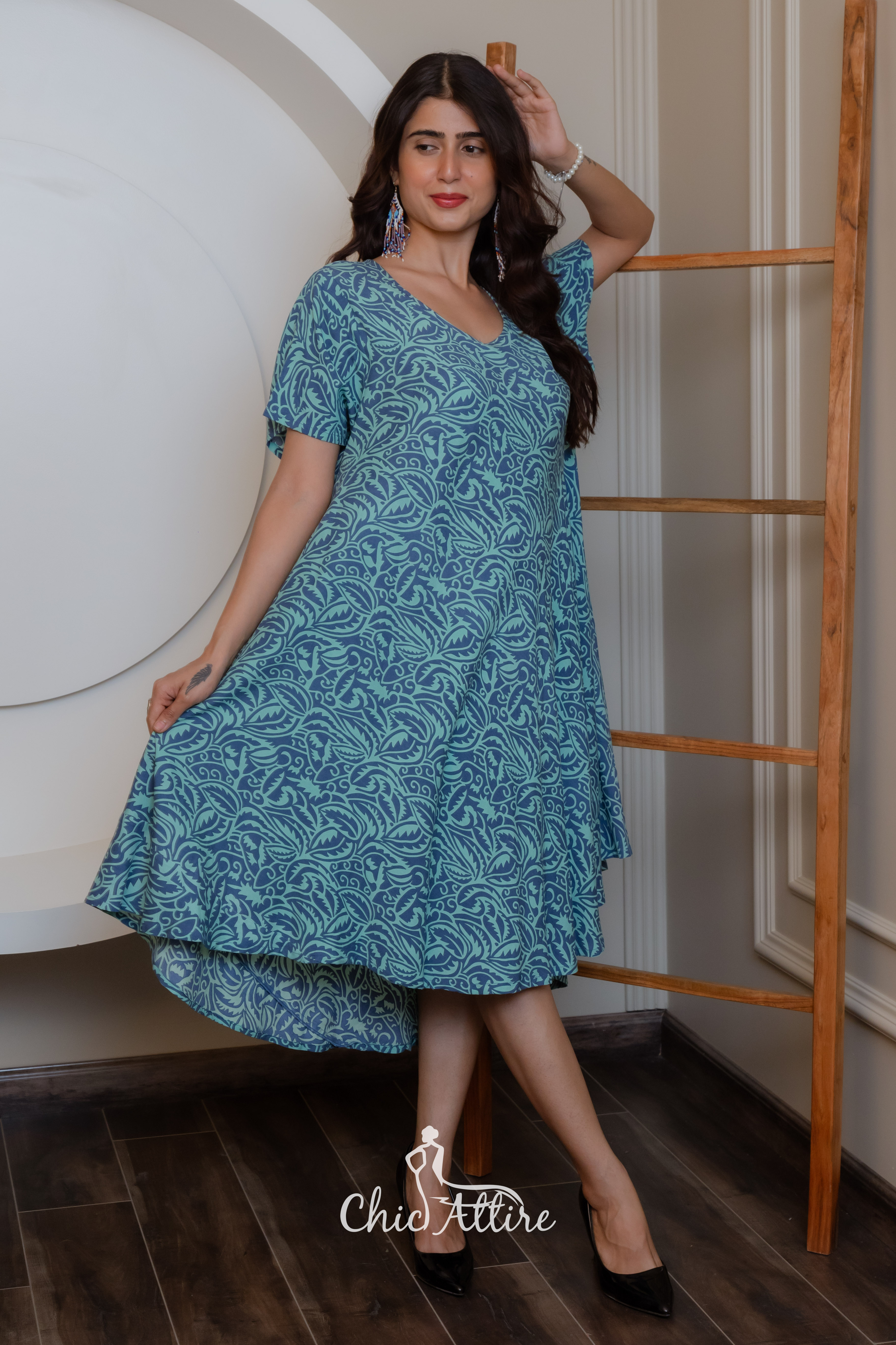 flowy teal dress Azure Flowy Chiffon Front Twist Maxi Dress main image 0