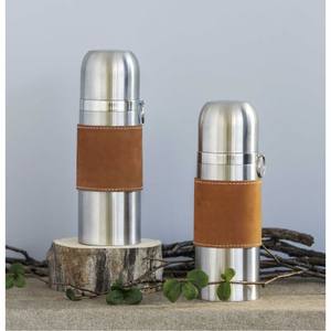 Porte-bouteille en cuir vintage et ensemble de flacon en cuivre, étui en cuir personnalisé avec logo pour porte-bouteille, enveloppe thermique en cuir pour bouteille - Product Image 4