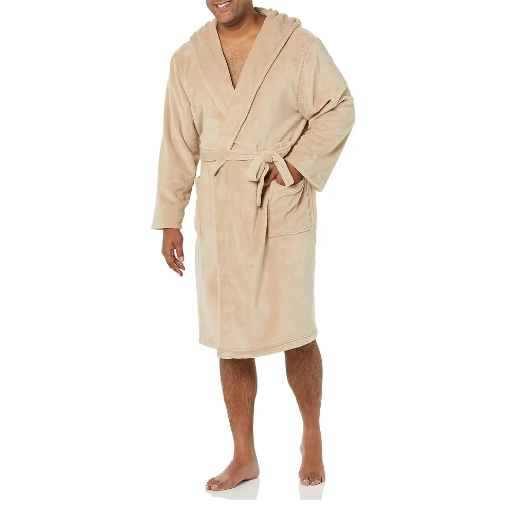 Мужской махровый Халат длиной до щиколотки, однотонный 100% из полиэстера, базовый удобный мягкий халат для тела, халат для оптовой продажи