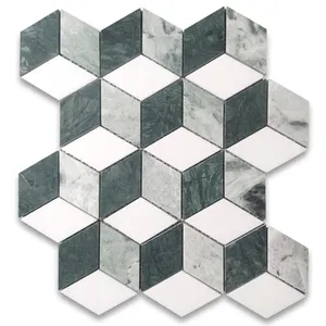 Thassos marbre blanc 3D Cube losange hexagone mosaïque carrelage vert Honed-T34K2XH - Product Image 1