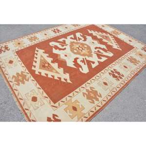 พรมถักสไตล์ตุรกีวินเทจ6.8 x สีน้ำตาล8.7ft เบจผ้าขนสัตว์เย็บปะติดปะต่อกันด้วยน้ำยางพรมห้องนั่งเล่นลายสี่เหลี่ยมผืนผ้าห้องโถงสำหรับบ้าน - Product Image 2