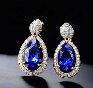 Boucles d'oreilles pendantes Blue Hydro CZ de 5 pouces |   Boucles d'oreilles pendantes en argent sterling 925 plaqué or 18 carats, bijoux fins pour les occasions spéciales - Product Image 6