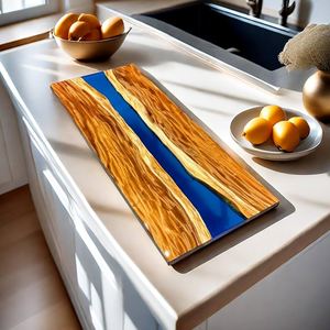 Juego de Tablas de Queso y Posavasos de Madera y Resina Verde Forest Gleam Hechos a Mano, con Resina Epoxi de Río y Acacia, Plato de Servir de Lujo para Cocina, Venta al por Mayor - Product Image 3