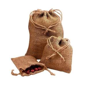 Bolsa de yute de color natural al por mayor, bolsa con cordón de joyería de regalo, pequeña promoción, bolsa de Yute natural ecológica, bolsas de regalo - Product Image 1