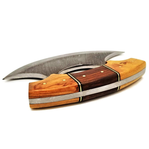 ใบมีดเหล็กดามัสกัสทำด้วยมือพร้อมด้ามไม้ที่สะดวกสบายสำหรับงานตัดอาหารและเอาตัวรอดกลางแจ้ง - Product Image 2