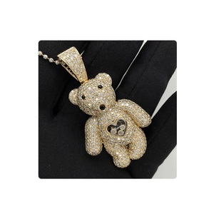Colgante de oso de peluche de oro de 10K con colgantes y dijes finos de diamantes creados en laboratorio brillante para collar de niños y mujeres - Product Image 1