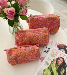 Indian Handmade Eco-Friendly Durable Orange Vintage Cotton Travel Case <b>Zipper</b> Closure Water Resistant Medium Customizable Size - Product Image 1