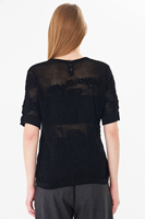 Blusa de punto con encaje y estampado de rosas para mujer - Top suave de manga corta con cuello redondo y botón trasero - Prenda de punto floral de verano
