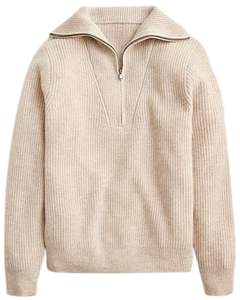 Pull en maille à col montant pour homme, personnalisé par le fabricant, beige clair, texture côtelée, col haut, chaud, décontracté, pour l'hiver, personnalisé - Product Image 1